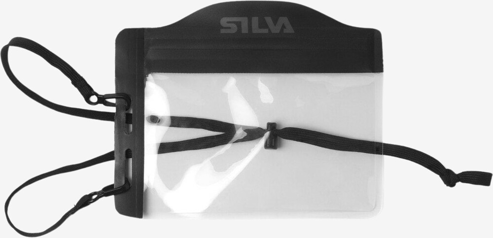 Lille gennemsigtigt Silva etui med sort kant og sort snor
