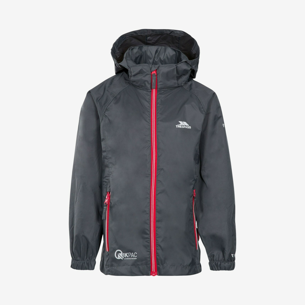 Trespass - Qikpac X Kids regnjakke (Sort/rød) - 11-12 år