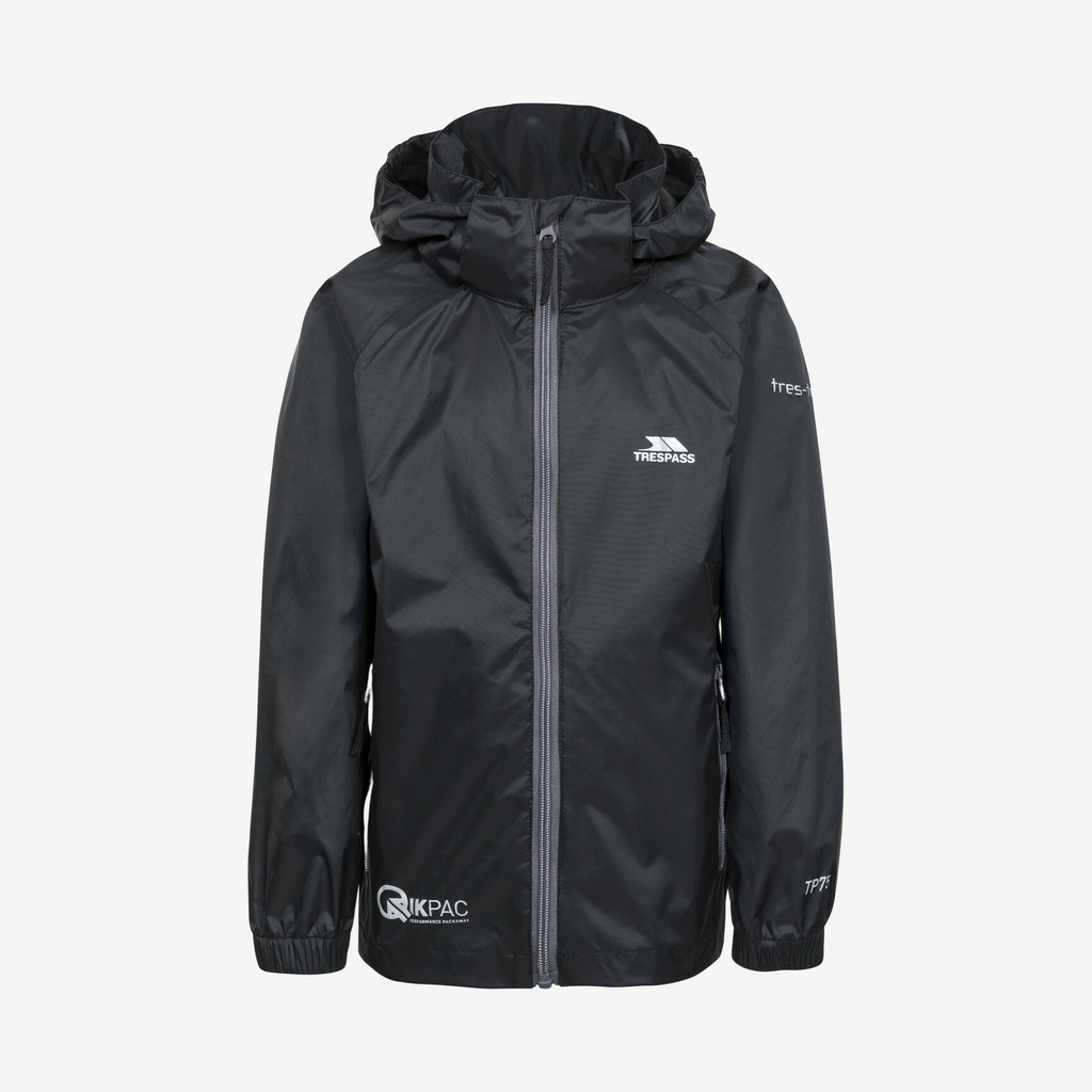 Trespass - Qikpac X Kids regnjakke (Sort) - 11-12 år
