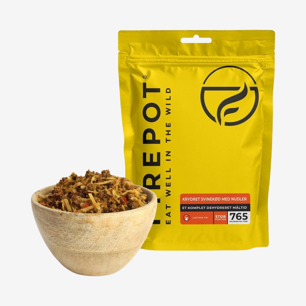 Firepot Krydret Svinekød med Nudler, frysetørret mad, XL