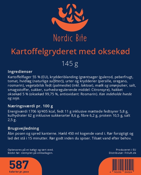 Nordic Bite, Kartoffelgryderet med oksekød, label