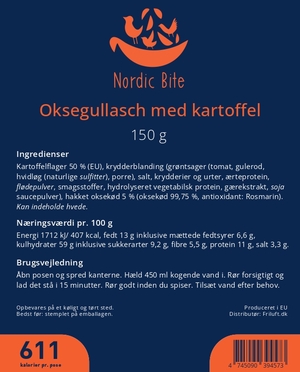 Nordic Bite, Oksegullasch med kartoffel, Label