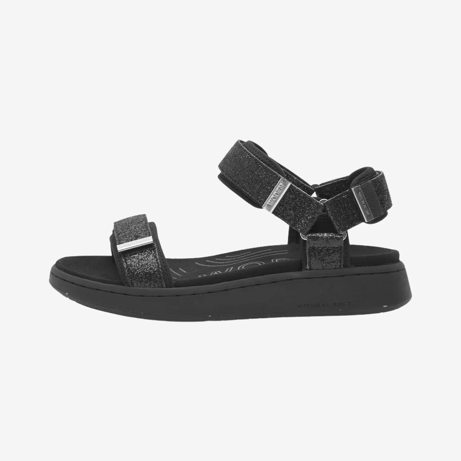 Woden - Line Glitter damesandal (Sort) - 36