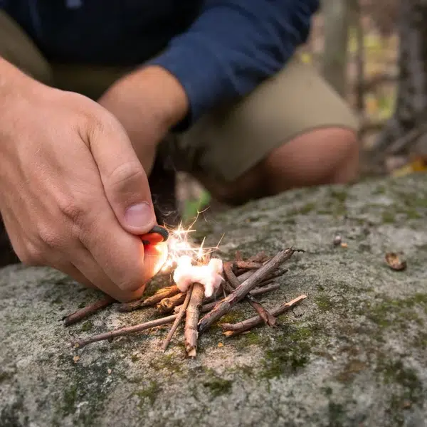 Fire_Lite_Micro_Sparker_lighting_fire_on_rock