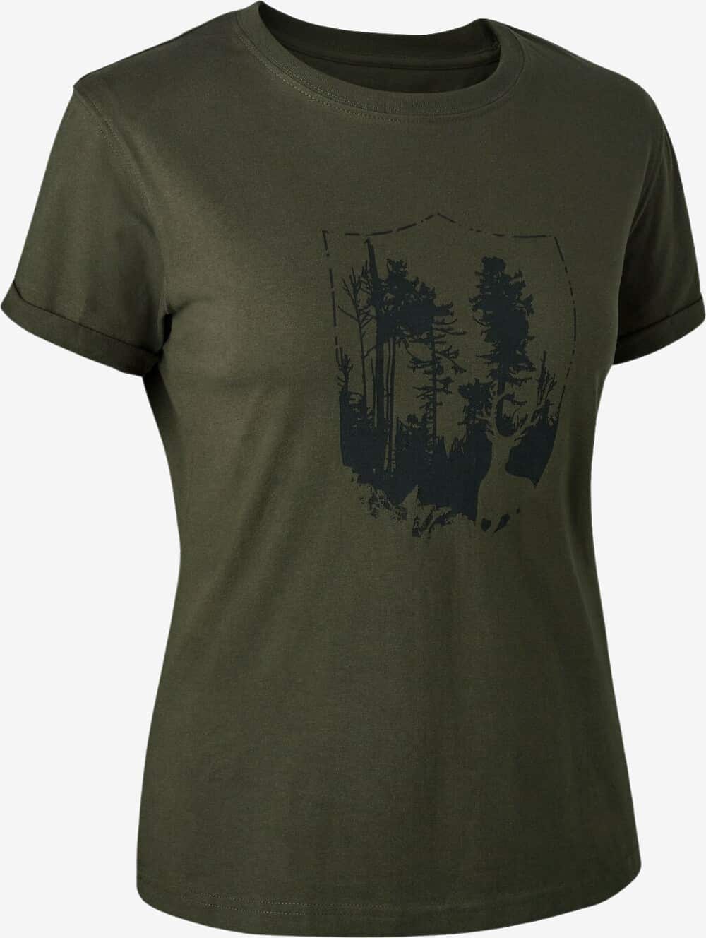 Deerhunter - Lady t-shirt med skjold (Bark Green) - 44